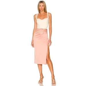 ASTR the Label - Perry Ruched Side Slit Midi Skirt | Blush | Small | NWOT